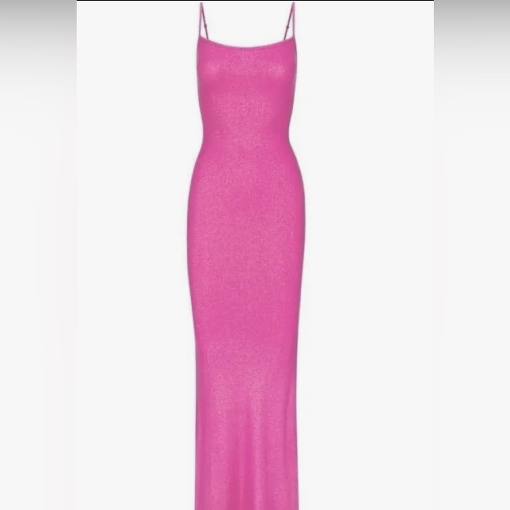 SKIMS Pink Shimmer Long Slip Dress